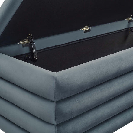 Mezzo Upholstered Performance Velvet Storage Bench in Cadet Blue