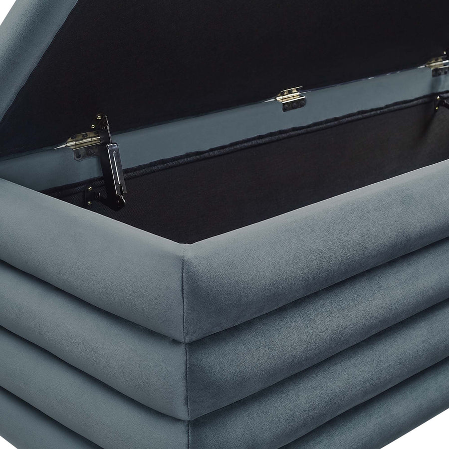 Shuttle Upholstered Performance Velvet Storage Bench in Cadet Blue