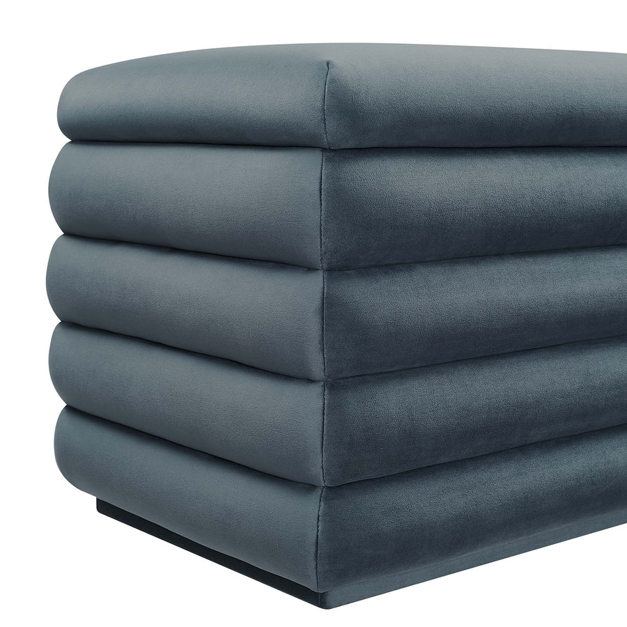 Shuttle Upholstered Performance Velvet Storage Bench in Cadet Blue