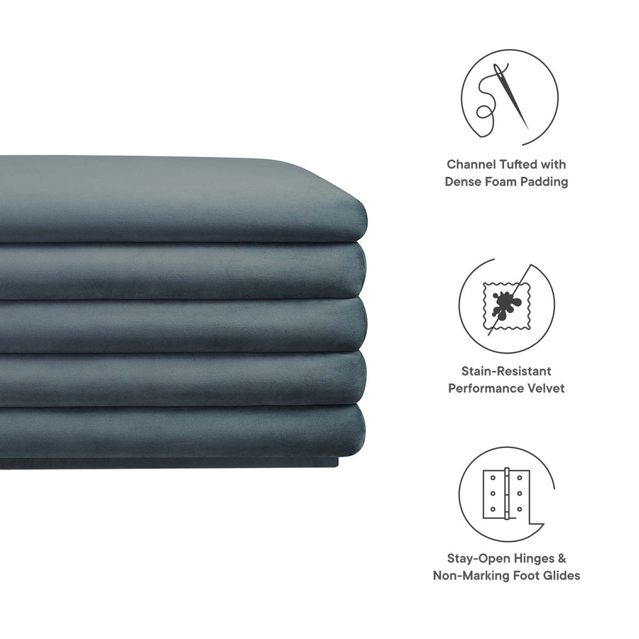 Shuttle Upholstered Performance Velvet Storage Bench in Cadet Blue