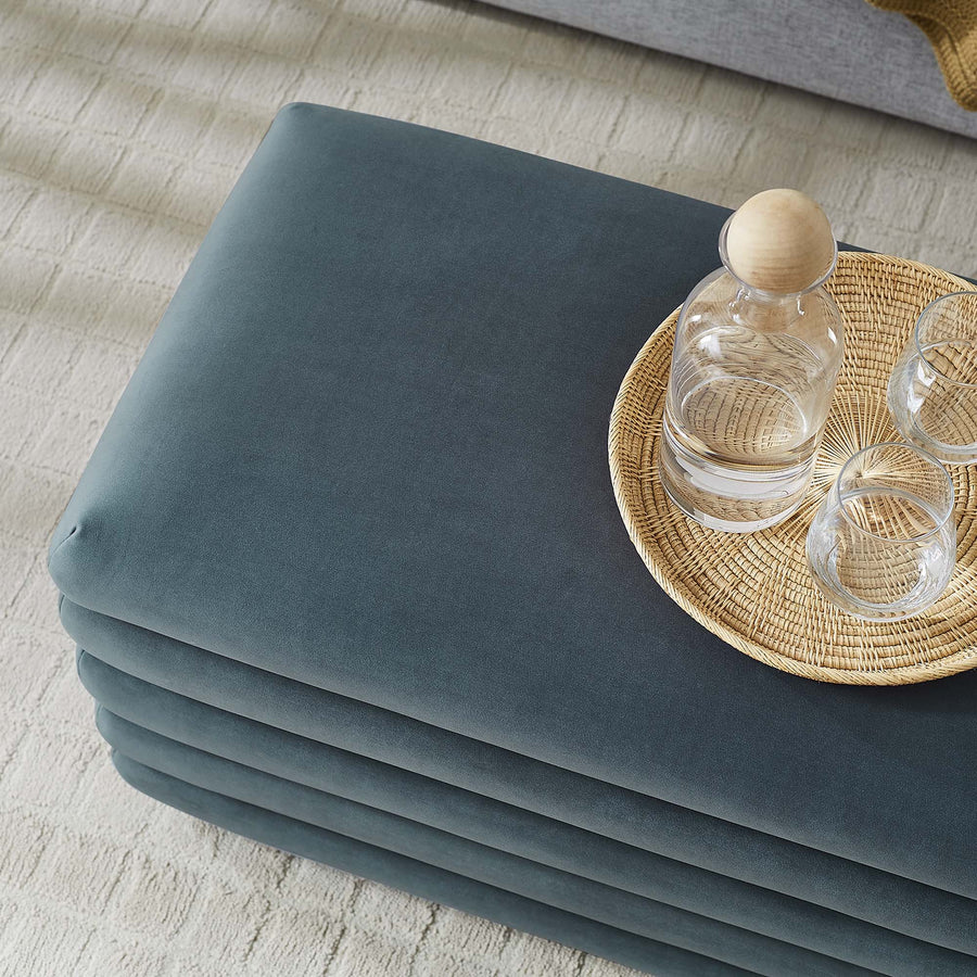 Shuttle Upholstered Performance Velvet Storage Bench in Cadet Blue