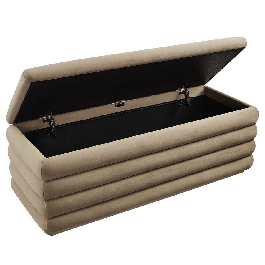 Shuttle Upholstered Performance Velvet Storage Bench in Taupe