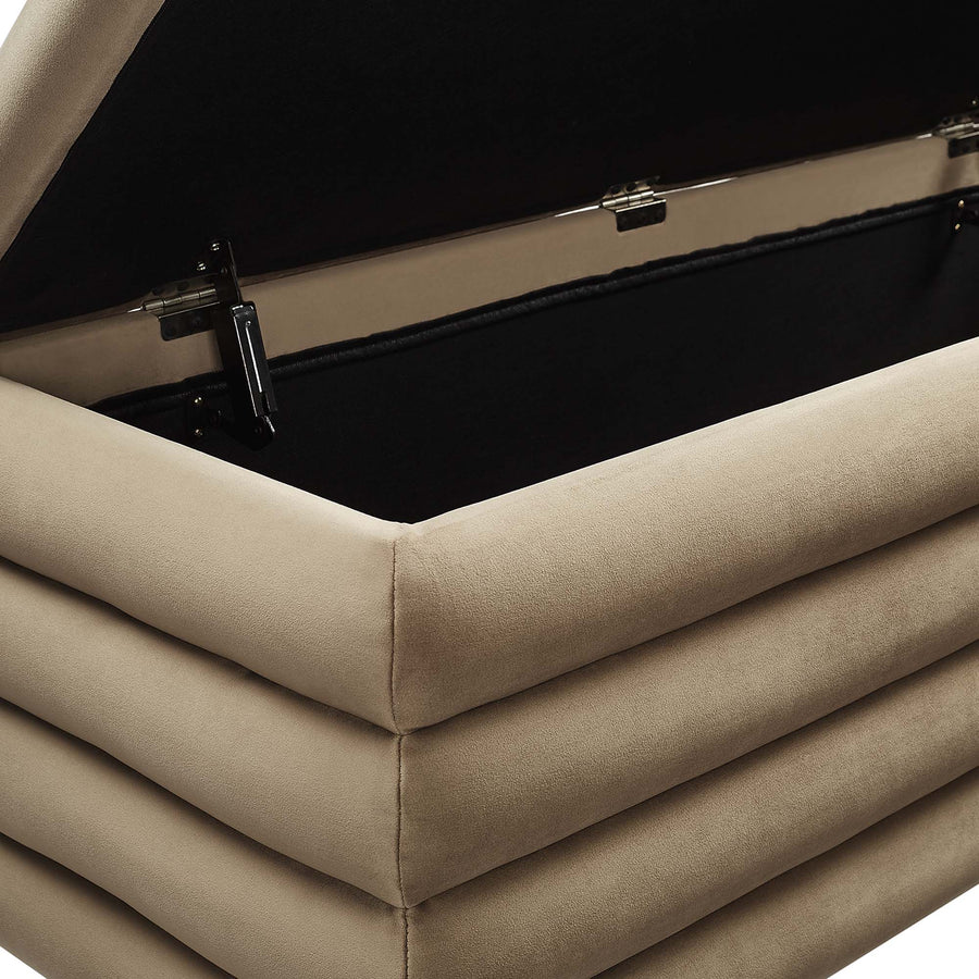 Shuttle Upholstered Performance Velvet Storage Bench in Taupe