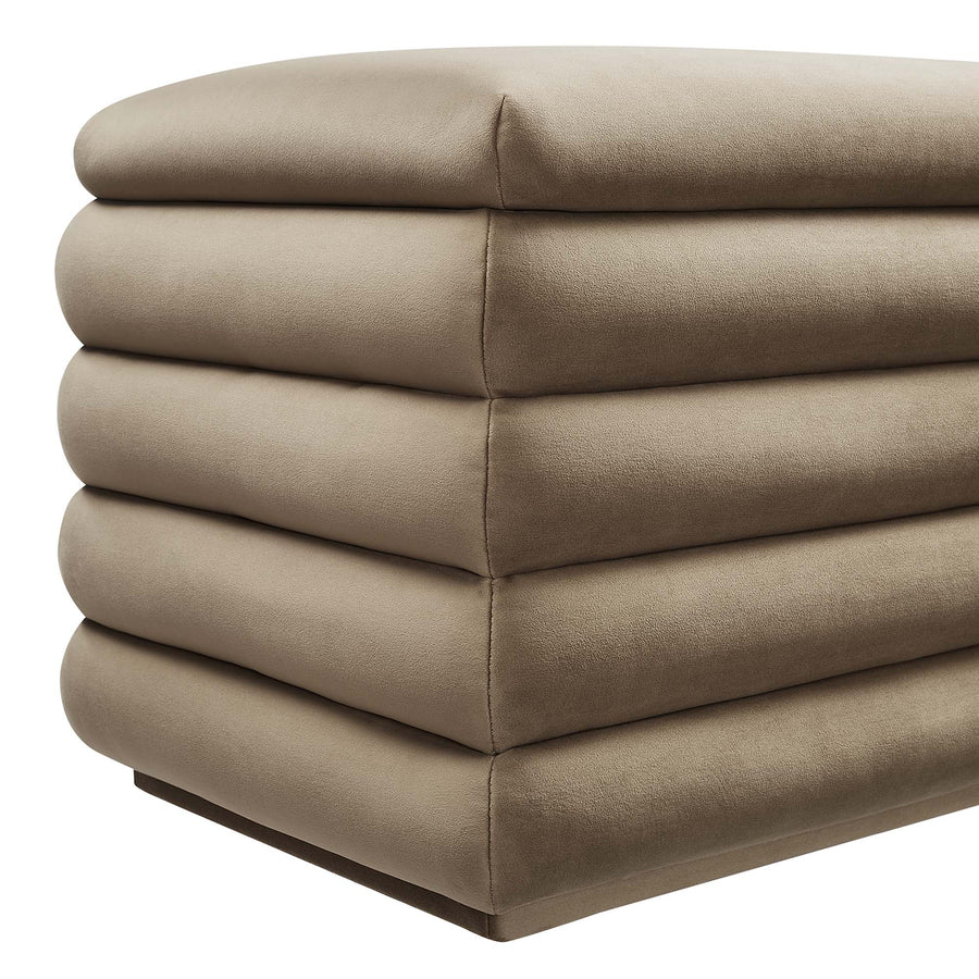Shuttle Upholstered Performance Velvet Storage Bench in Taupe