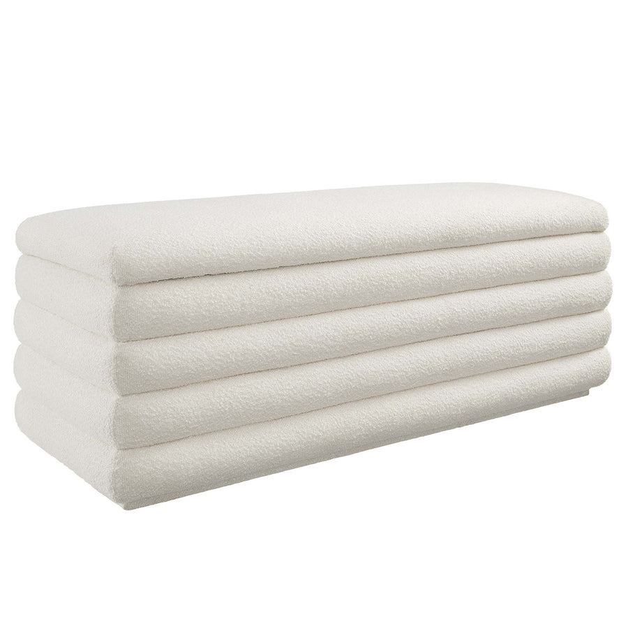 Shuttle Boucle Upholstered Storage Bench in Cloud