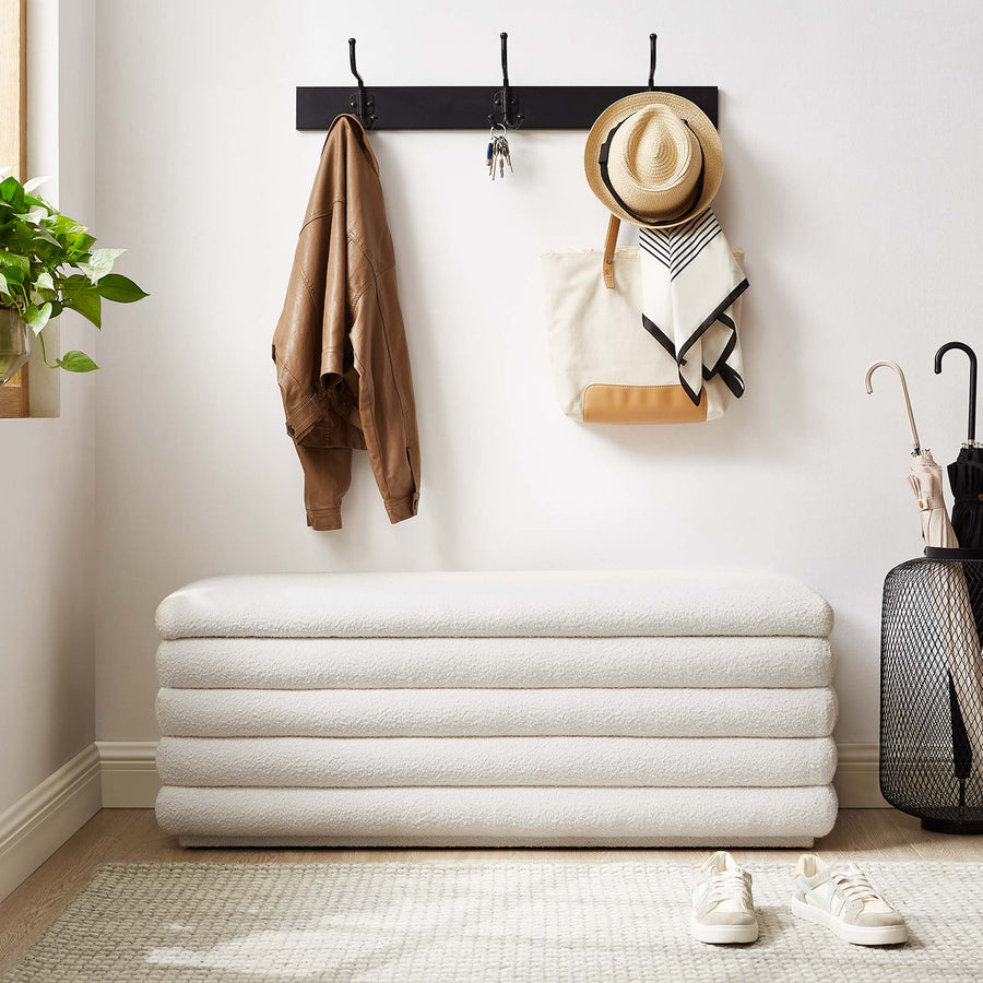 Shuttle Boucle Upholstered Storage Bench in Cloud