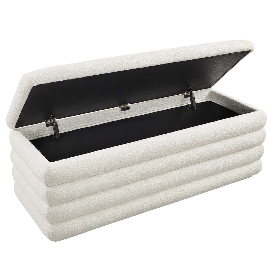 Shuttle Boucle Upholstered Storage Bench in Cloud
