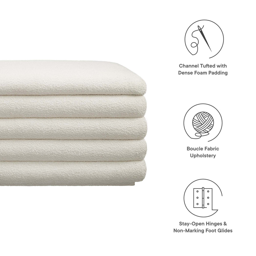 Shuttle Boucle Upholstered Storage Bench in Cloud