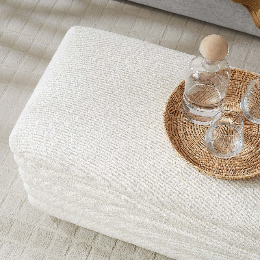 Shuttle Boucle Upholstered Storage Bench in Cloud