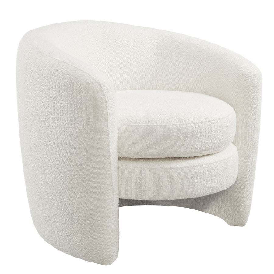 Rhea Upholstered Boucle Fabric Curved Back Armchair in Cloud