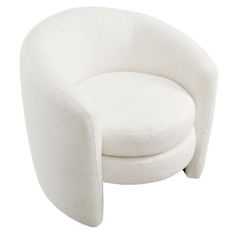 Rhea Upholstered Boucle Fabric Curved Back Armchair in Cloud