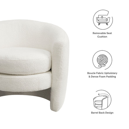 Affinity Upholstered Boucle Fabric Curved Back Armchair in Cloud