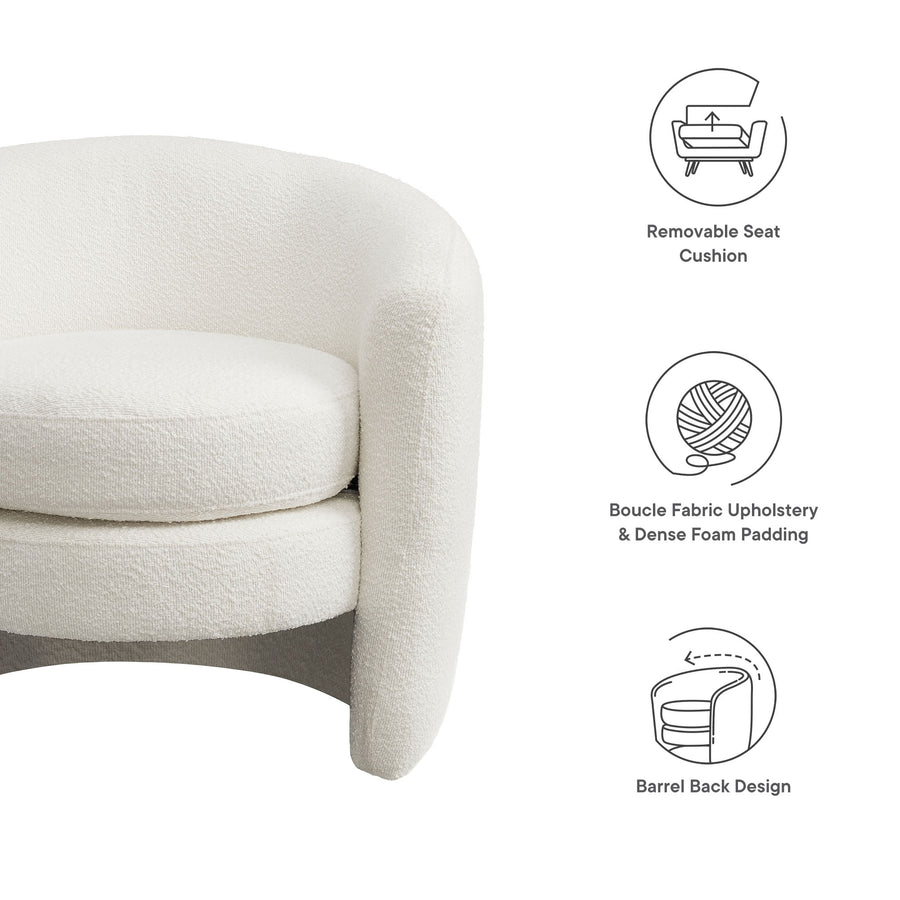 Rhea Upholstered Boucle Fabric Curved Back Armchair in Cloud