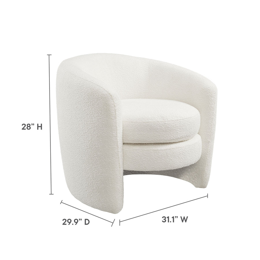 Rhea Upholstered Boucle Fabric Curved Back Armchair in Cloud