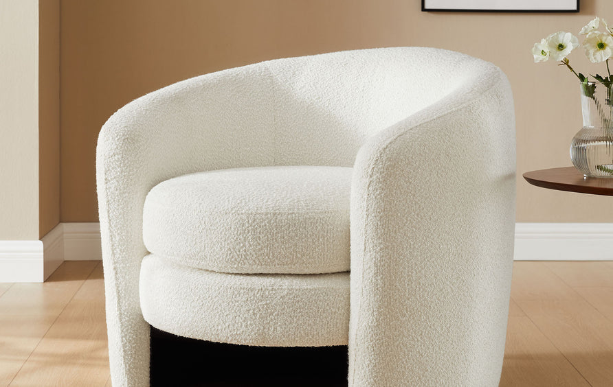 Rhea Upholstered Boucle Fabric Curved Back Armchair in Cloud
