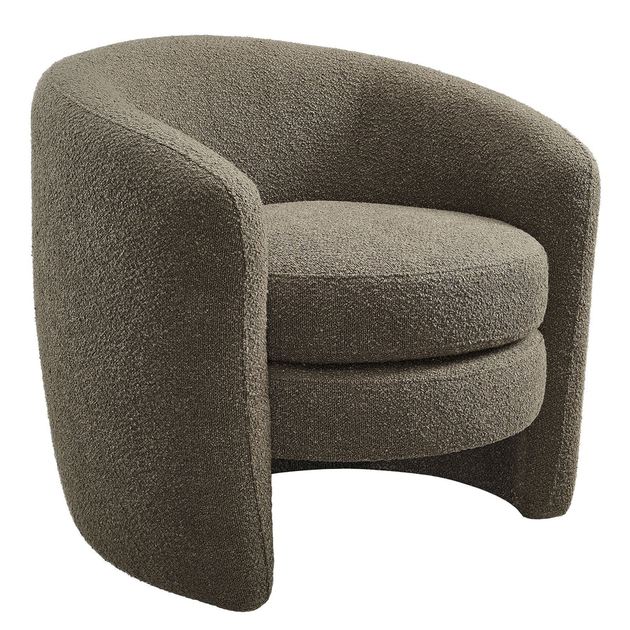 Rhea Upholstered Boucle Fabric Curved Back Armchair in Pebble
