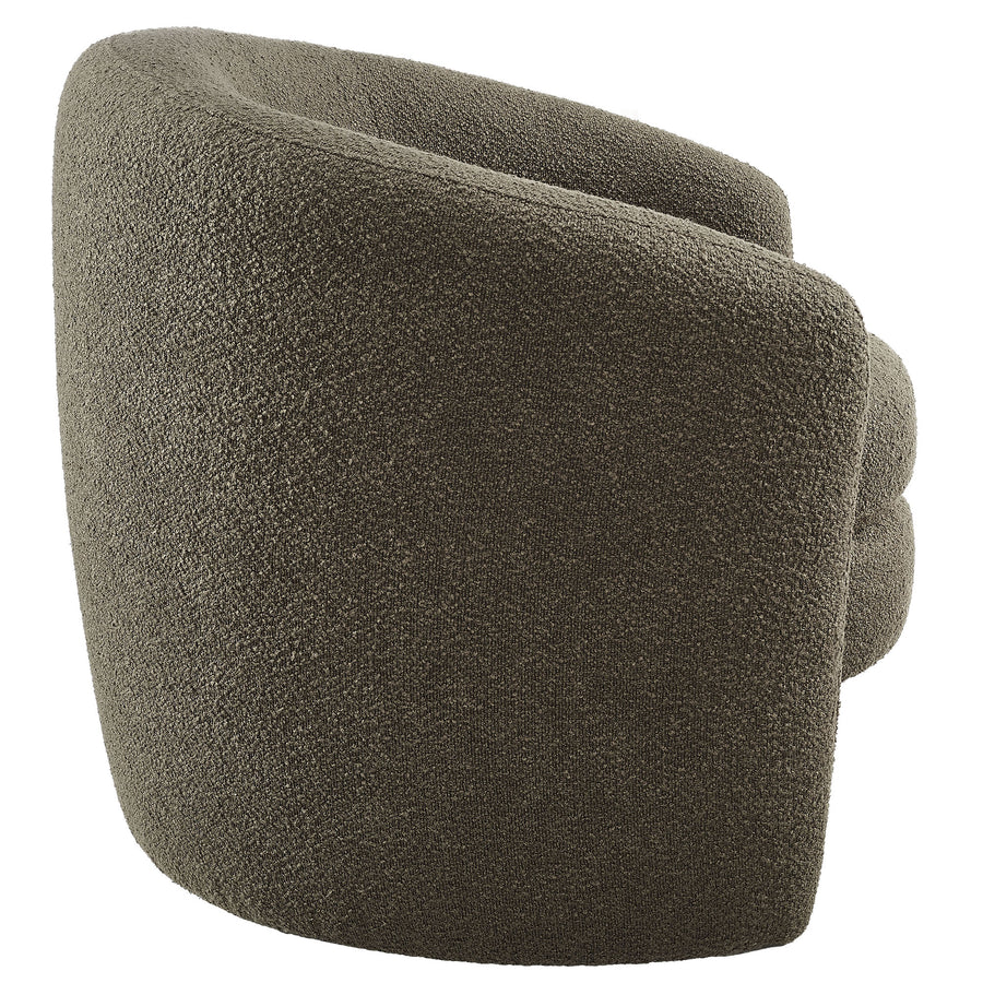 Rhea Upholstered Boucle Fabric Curved Back Armchair in Pebble