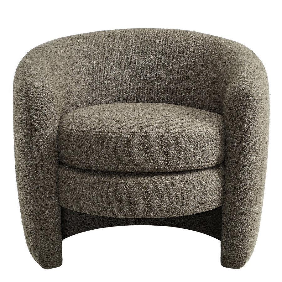 Rhea Upholstered Boucle Fabric Curved Back Armchair in Pebble