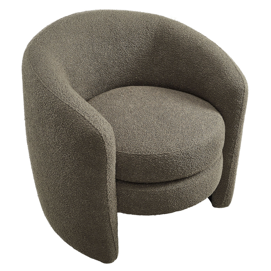 Rhea Upholstered Boucle Fabric Curved Back Armchair in Pebble