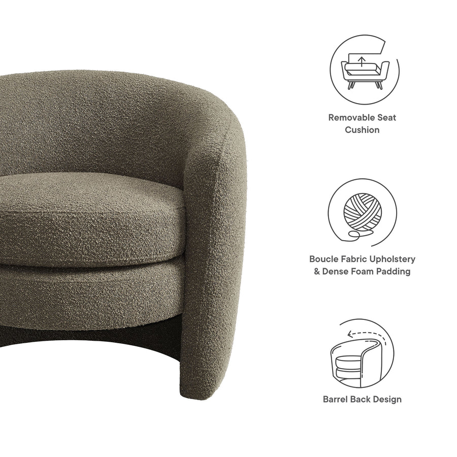 Rhea Upholstered Boucle Fabric Curved Back Armchair in Pebble