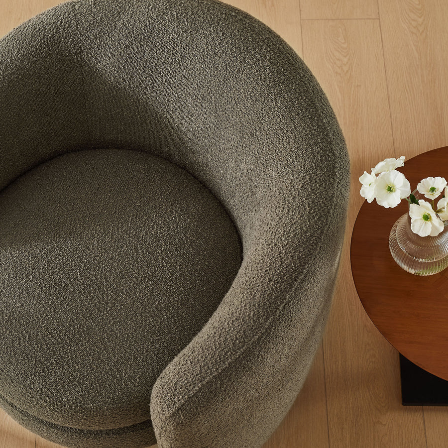 Rhea Upholstered Boucle Fabric Curved Back Armchair in Pebble