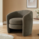 Rhea Upholstered Boucle Fabric Curved Back Armchair in Pebble