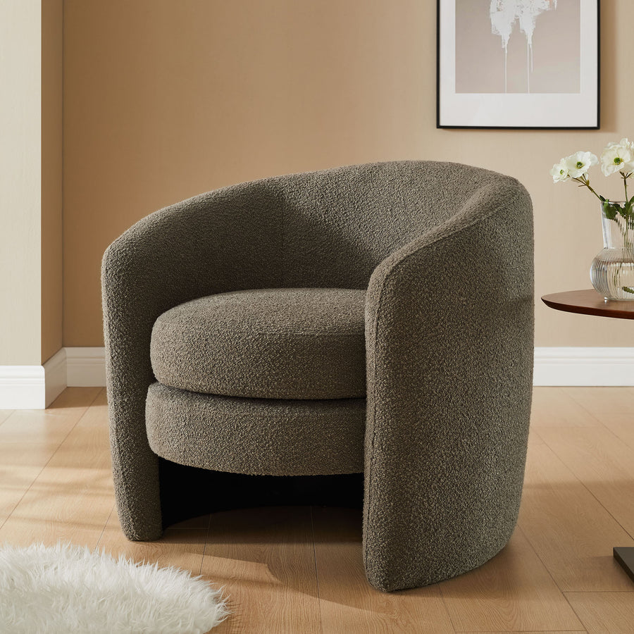 Rhea Upholstered Boucle Fabric Curved Back Armchair in Pebble