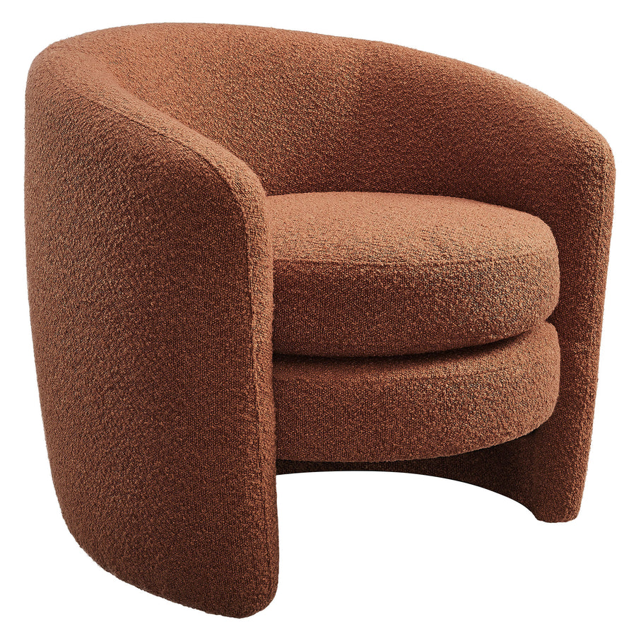 Rhea Upholstered Boucle Fabric Curved Back Armchair in Rust