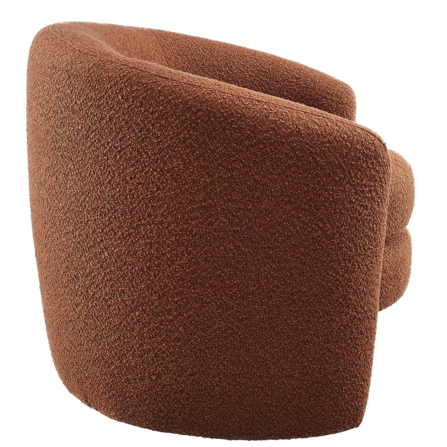 Rhea Upholstered Boucle Fabric Curved Back Armchair in Rust