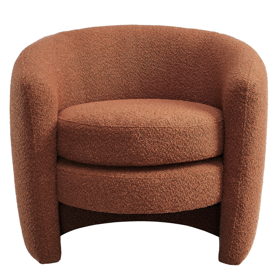 Rhea Upholstered Boucle Fabric Curved Back Armchair in Rust