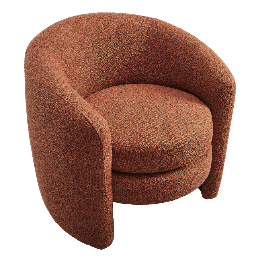 Rhea Upholstered Boucle Fabric Curved Back Armchair in Rust