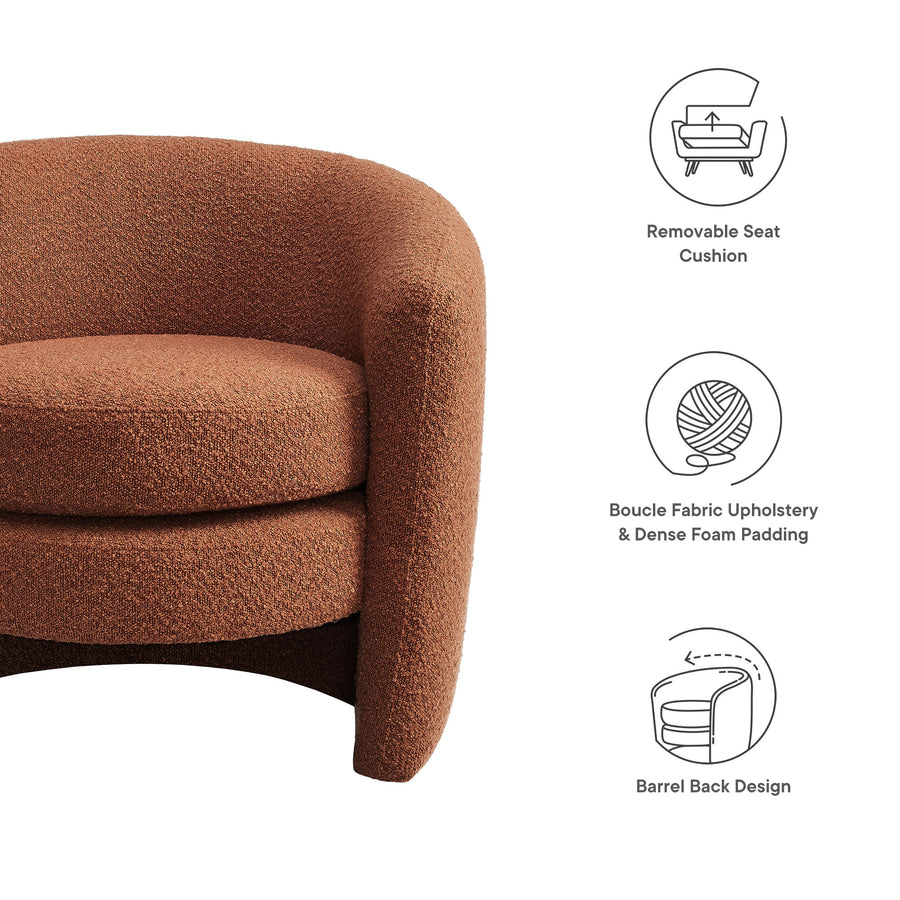 Rhea Upholstered Boucle Fabric Curved Back Armchair in Rust
