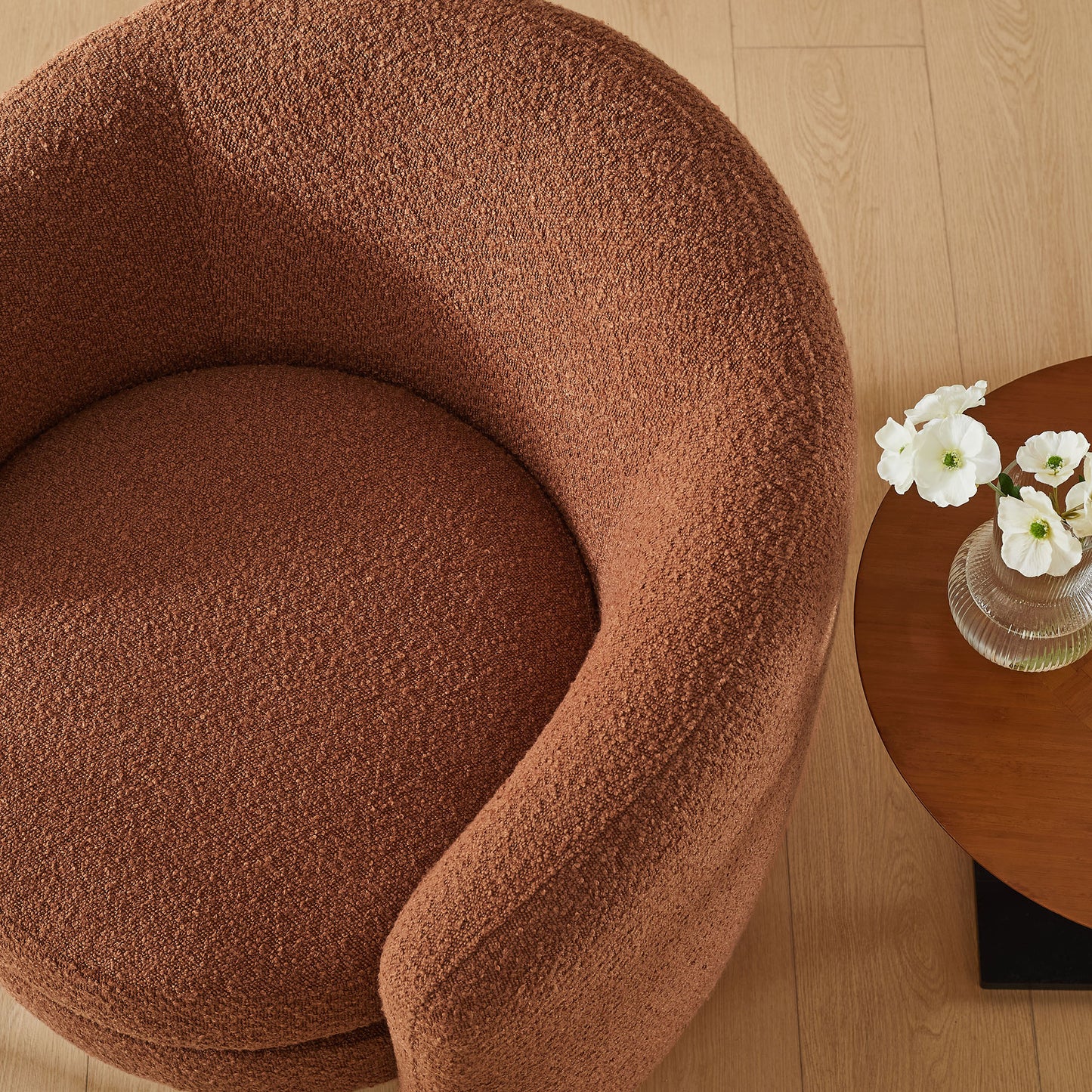 Affinity Upholstered Boucle Fabric Curved Back Armchair by Furniture For America