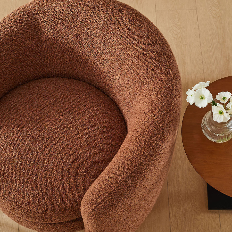 Rhea Upholstered Boucle Fabric Curved Back Armchair in Rust