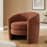 Rhea Upholstered Boucle Fabric Curved Back Armchair in Rust