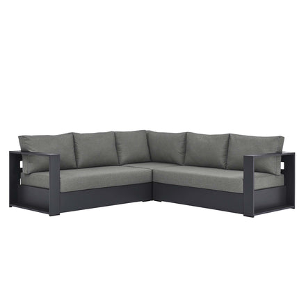 Tahoe 3-Piece Outdoor Patio Powder-Coated Aluminum Sectional Sofa Set in Gray Charcoal