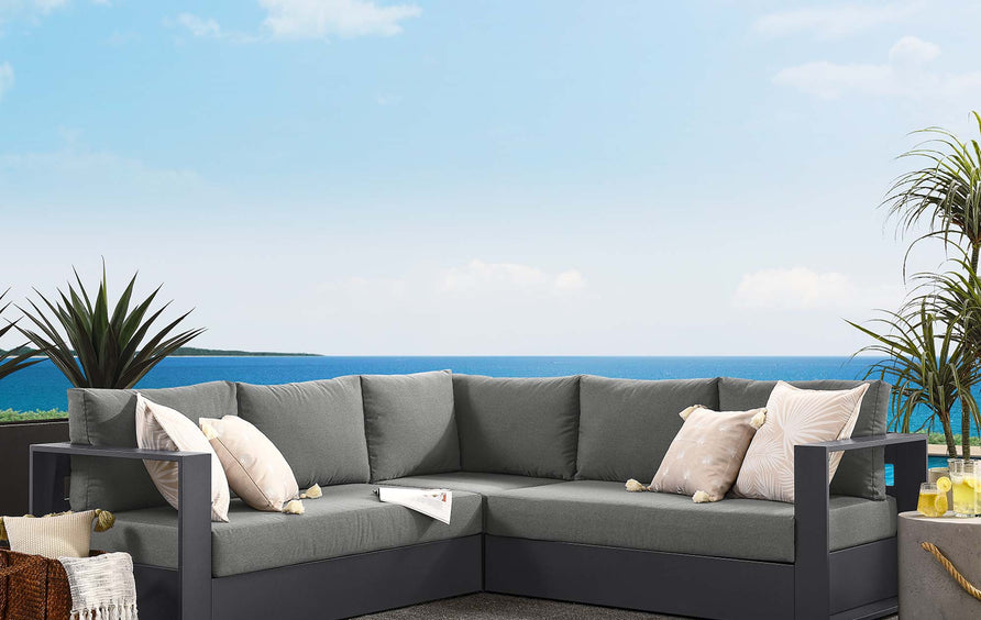 Aspen 3-Piece Outdoor Patio Powder-Coated Aluminum Sectional Sofa Set in Gray Charcoal