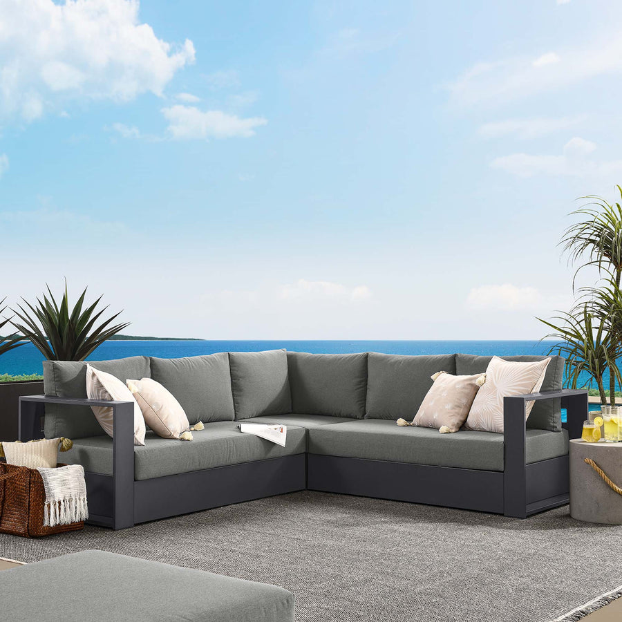 Aspen 3-Piece Outdoor Patio Powder-Coated Aluminum Sectional Sofa Set in Gray Charcoal