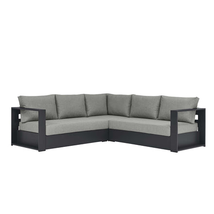 Tahoe 3-Piece Outdoor Patio Powder-Coated Aluminum Sectional Sofa Set in Gray Gray