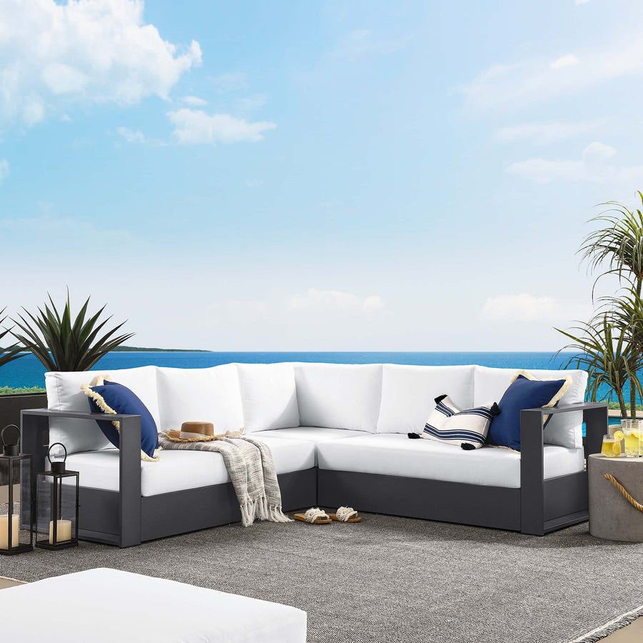 Aspen 3-Piece Outdoor Patio Powder-Coated Aluminum Sectional Sofa Set in Gray White