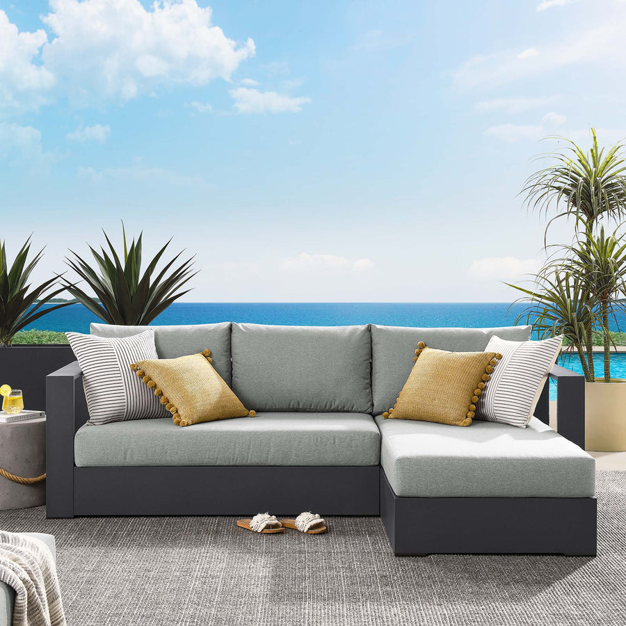 Aspen 2-Piece Outdoor Patio Powder-Coated Aluminum Right-Facing Chaise Sectional Sofa Set in Gray Gray