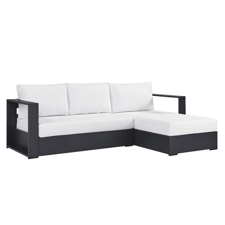 Aspen 2-Piece Outdoor Patio Powder-Coated Aluminum Right-Facing Chaise Sectional Sofa Set in Gray White