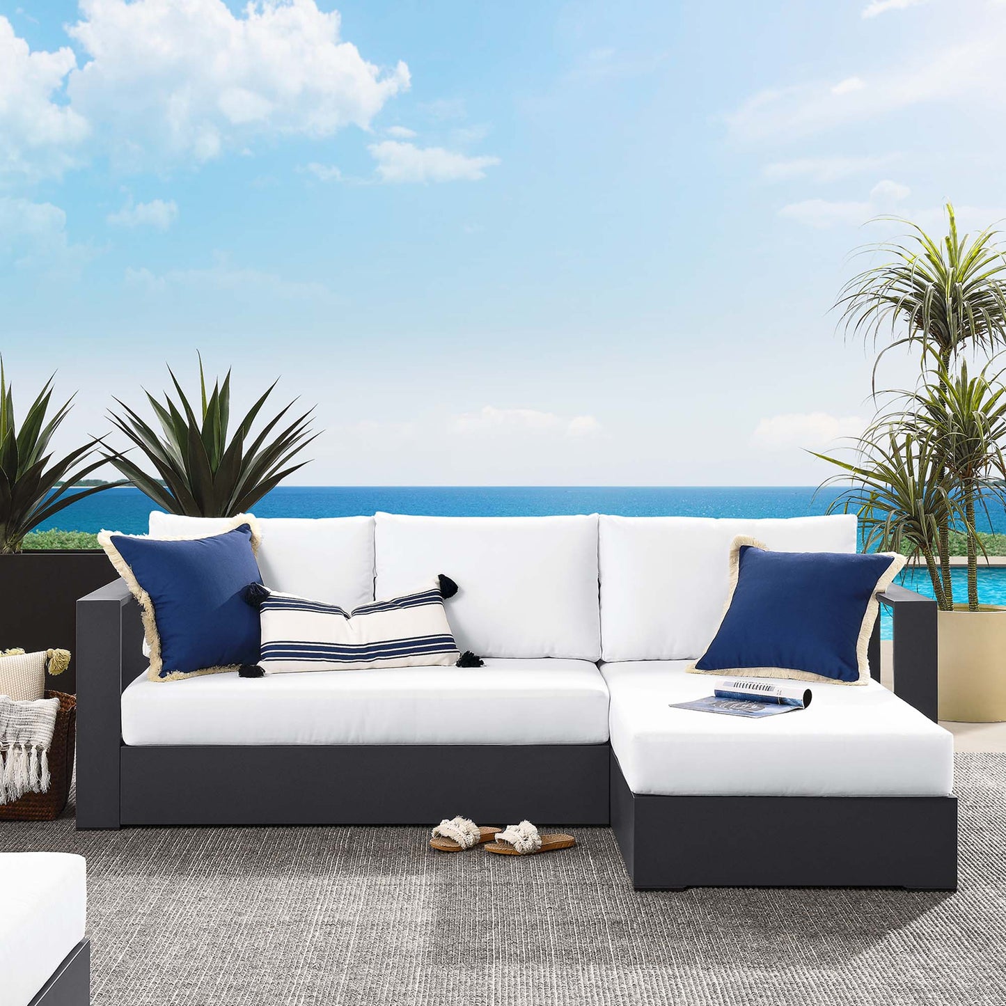 Tahoe 2-Piece Outdoor Patio Powder-Coated Aluminum Right-Facing Chaise Sectional Sofa Set by Furniture For America