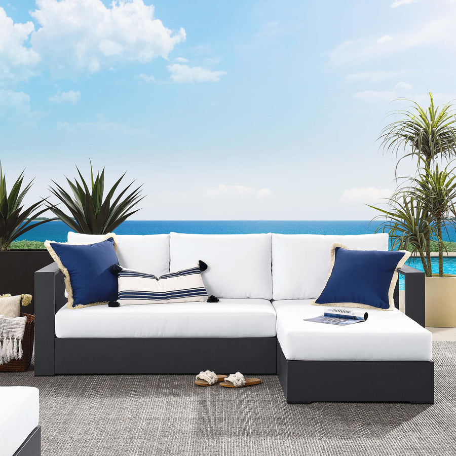 Aspen 2-Piece Outdoor Patio Powder-Coated Aluminum Right-Facing Chaise Sectional Sofa Set in Gray White