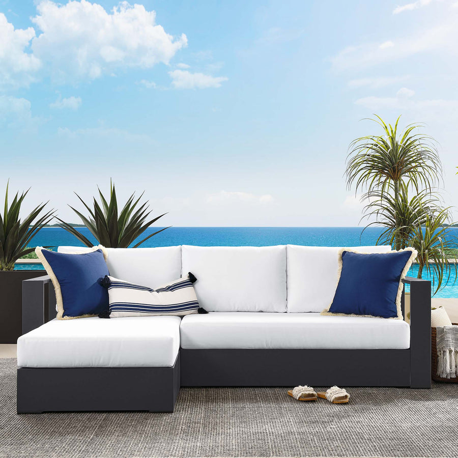 Aspen 2-Piece Outdoor Patio Powder-Coated Aluminum Left-Facing Chaise Sectional Sofa Set in Gray White