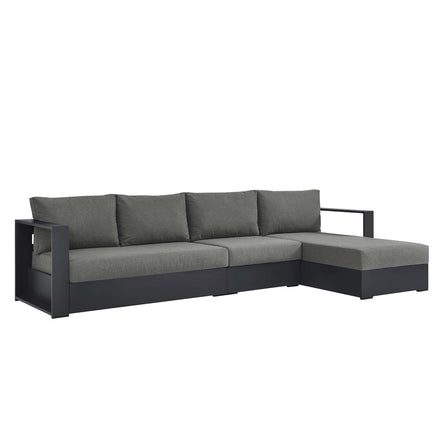 Tahoe 3-Piece Outdoor Patio Powder-Coated Aluminum Right-Facing Chaise Sectional Sofa Set in Gray Charcoal
