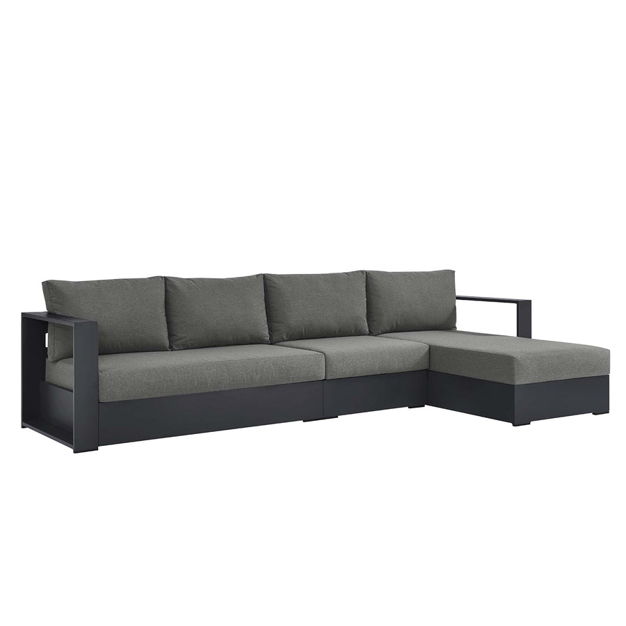 Aspen 3-Piece Outdoor Patio Powder-Coated Aluminum Right-Facing Chaise Sectional Sofa Set in Gray Charcoal