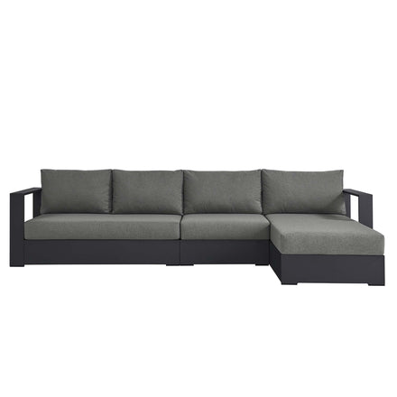 Tahoe 3-Piece Outdoor Patio Powder-Coated Aluminum Right-Facing Chaise Sectional Sofa Set in Gray Charcoal