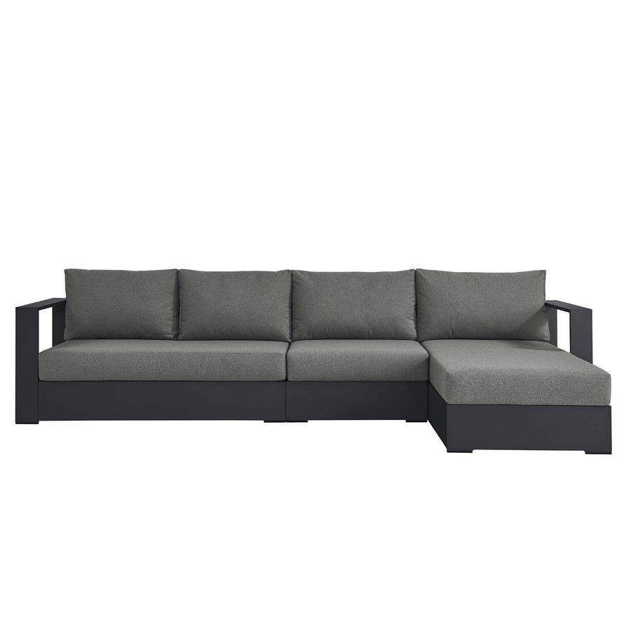 Aspen 3-Piece Outdoor Patio Powder-Coated Aluminum Right-Facing Chaise Sectional Sofa Set in Gray Charcoal