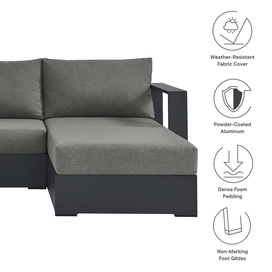 Aspen 3-Piece Outdoor Patio Powder-Coated Aluminum Right-Facing Chaise Sectional Sofa Set in Gray Charcoal